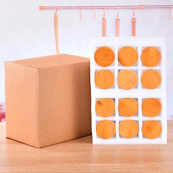 12 Pcs Round Spice Jars With Bamboo Lids And Stickers, Glass Storage Jars, Candy Jars, Coffee Jars, Salt Jars, Pepper Jars, Tea Jars